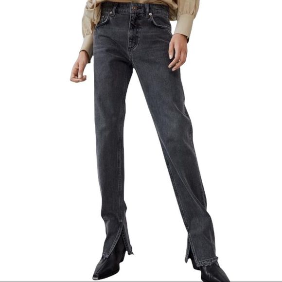 NWT ZARA HI-RISE SPLIT SLIM FIT JEANS BLACK SIZE 12 - Picture 2 of 10